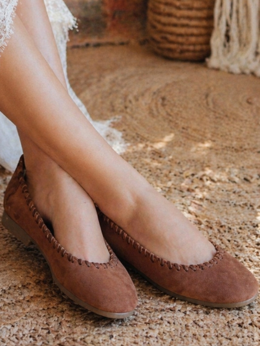 Joie Brown Leather Ballet Flats 7.5 Boho Slip On Whipstitch Comfort Shoes